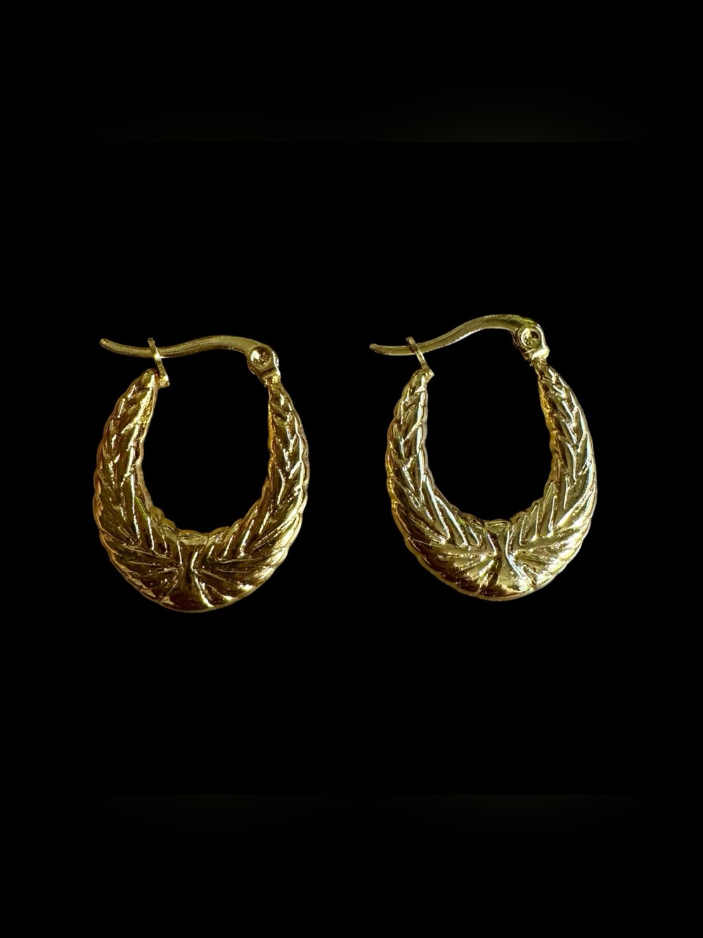 Gold Leaf-Textured Hoop Earrings 1”